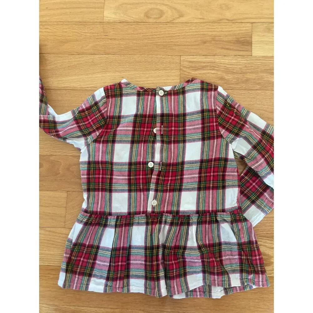 Hanna Andersson Flannelette Peplum Tartan Stewart Plaid Ruffle Top 6-7 Christmas